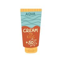 jar of sunscreen. The cream is in a closed tube. Cosmetics. Face and body care products. The icon of the Spf cream jar aqua. A object in a flat style. Retro colors. An isolated object. Spf 50 vector