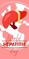 World Hepatitis Day banner is used for design of postcards with a minimalist and modern concept, cover, background, liver, internal organs, international. Natural illustration on pink. Vertical vector