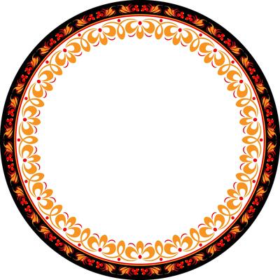 Traditional Russian Ornament. Hohloma. Round Frame