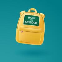 Back to school. Yellow backpack in 3D style with an element in the form of a school board. vector