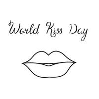 World Kissing Day image in doodle style. Greeting card with lips and text. vector