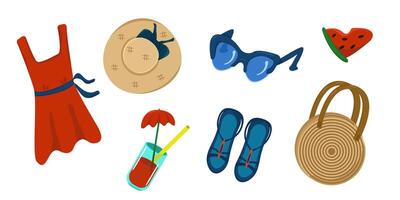 set of summer clothes and accessories. Clothes for relaxing at sea and on the beach. Summer beach fashion. vector