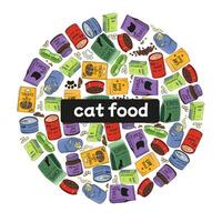 set of Cat Food in the shape of a circle. Color image of pet food. vector