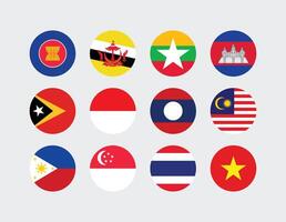 National Flag of All ASEAN Countries. Set of ASEAN Country Round Flag. vector