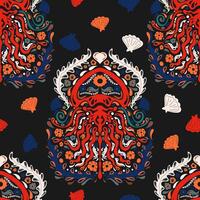 a pattern with an octopus and shells on a black background vector