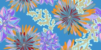 a colorful pattern with flowers on a blue background vector