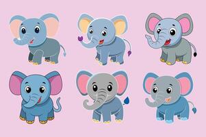 Set of cute elephant illustration vector