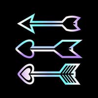 Holographic gradient. y2k holographic silver arrow. Set of geometric icons in 2000s style with holographic effect. Set of holographic arrows. vector
