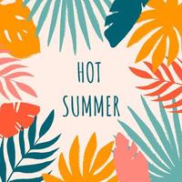 Bright summer card with abstract tropic branches and typography in minimalist style. Brush stroke effect and rough edges. Templates for celebration, branding, ads, banner, cover, poster, sales. vector
