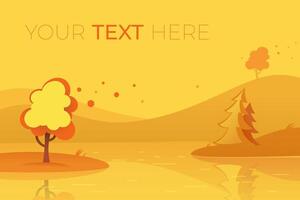 Horizontal banner with autumn landscape and copy space. illustration in flat style with place for your text. Autumn illustration with tree and lake. EPS10 vector