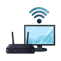 Illustration of wifi router with monitor vector