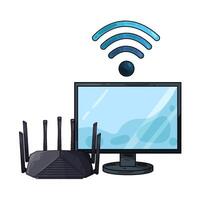 Illustration of wifi router with monitor vector