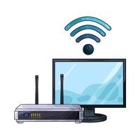 Illustration of wifi router with monitor vector