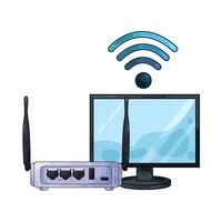 Illustration of wifi router with monitor vector