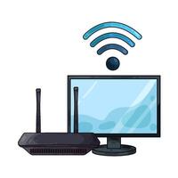 Illustration of wifi router with monitor vector