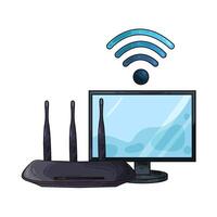 Illustration of wifi router with monitor vector