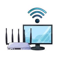 Illustration of wifi router with monitor vector