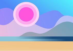 Illustration of a beach with a sunset in the background vector