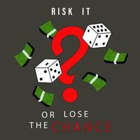 Gambling risk, win the guess game or predict the investment concept. Random or chance to win, risk management or analyze opportunity, prediction or forecast future. money, dollar, inscriptions vector
