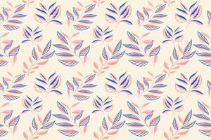 Colorful summer simple tropical plants pattern on a light background. Creative abstract shape branches leaves seamless print. hand drawing sketch. Design for fashion, fabric and textiles, cover vector