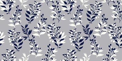 Simple tropical pattern with abstract shape branches leaves on a grey background. hand drawing sketch. Creative unique floral stems light seamless print. Design for fashion, fabric, wallpaper vector