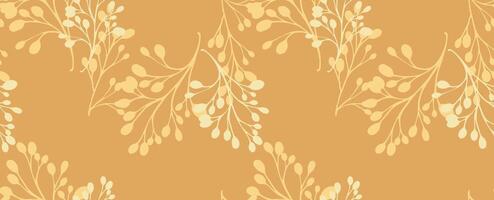 Vintage minimal pattern with shapes branches on a yellow background. hand drawing sketch. Plain unique abstract floral stems intertwined in a seamless print. Design for fashion, fabric, textile vector