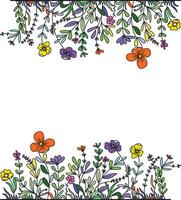 Border or frame made of wildflowers and herbs. Decorative frame for printing on fabric, ribbons and paper. vector