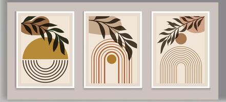 Wall art set. Foliage line art drawing with abstract shape. Abstract Plant Art design for print, cover, wallpaper, Minimal and natural wall art. vector