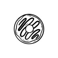 doughnut with glaze top view hand drawn doodle line art illustration black line on white background vector