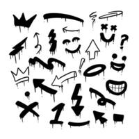 set of random graffiti spray paint drawing doodle hand drawn with melting paint design element vector