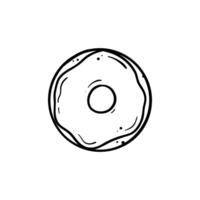 ring donuts with glaze or doughnut top view hand drawn doodle line art illustration vector