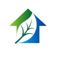 house and green leave herbal logo vector