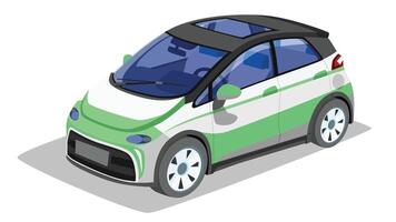 or Illustrator of eco car. White mix green color of luxury can view interior of car. with shadow on isolated white screen. vector