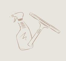Glass scraper and cleaner drawing in graphic style on beige background vector