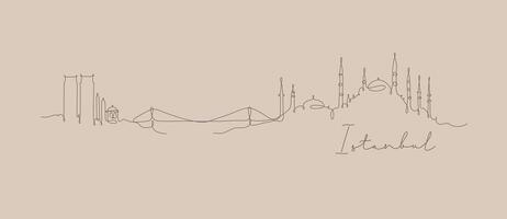 City silhouette Istanbul in pen line style drawing with brown lines on beige background vector