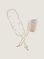 Dust remover tool and brush drawing in graphic style on beige background vector