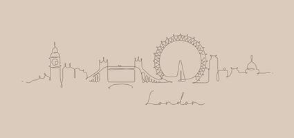 City silhouette london in pen line style drawing with brown lines on beige background vector