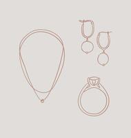 Women jewelry for daily use in handdrawing style on beige color background. vector