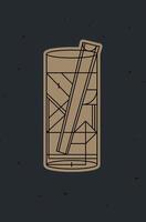 Art deco cocktail bloody mary drawing in line style on dark background vector