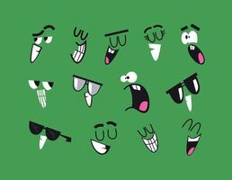 Emotion smile faces drawing in cartoon style on green background vector