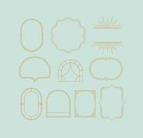 Art deco frames drawing in linear style on turquoise background. vector