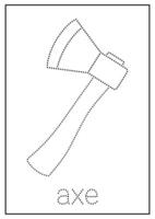 Axe Tracing and Coloring Worksheet for Kids vector