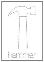 Hammer Tracing and Coloring Worksheet for Kids vector