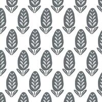 Seamless pattern with hand drawn leaves, in scandinavian style Black and white outline background .Simple minimalistic background for web, pint, wallpaper, wrapping paper, textile, scrapbooking. vector