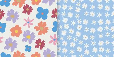seamless patterns set flowers different background and flowers spring and summer collection vector
