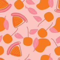 fruit seamless pattern hand-drawn repeat background for summer colorful fabric vector