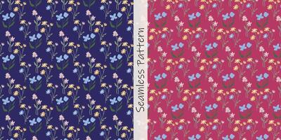 Floral seamless patterns set with cute small flowers vector