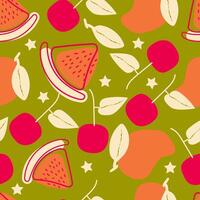fruit seamless pattern hand-drawn repeat background for summer colorful fabric vector