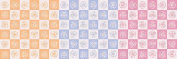Retro floral groovy seamless pattern set background, textile, stationery, wrapping paper vector