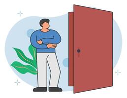 Man standing near open door illustration vector